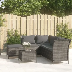 vidaXL 4-delige Loungeset met kussens poly rattan grijs