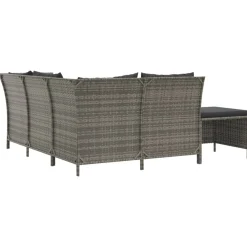 vidaXL 4-delige Loungeset met kussens poly rattan grijs