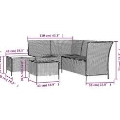 vidaXL 4-delige Loungeset met kussens poly rattan grijs