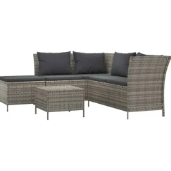vidaXL 4-delige Loungeset met kussens poly rattan grijs