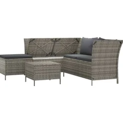 vidaXL 4-delige Loungeset met kussens poly rattan grijs