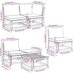 vidaXL 6-delige Loungeset met kussens massief acaciahout
