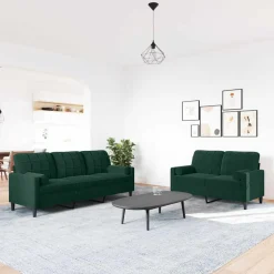 vidaXL 2-delige Loungeset met kussens en bolsters fluweel donkergroen