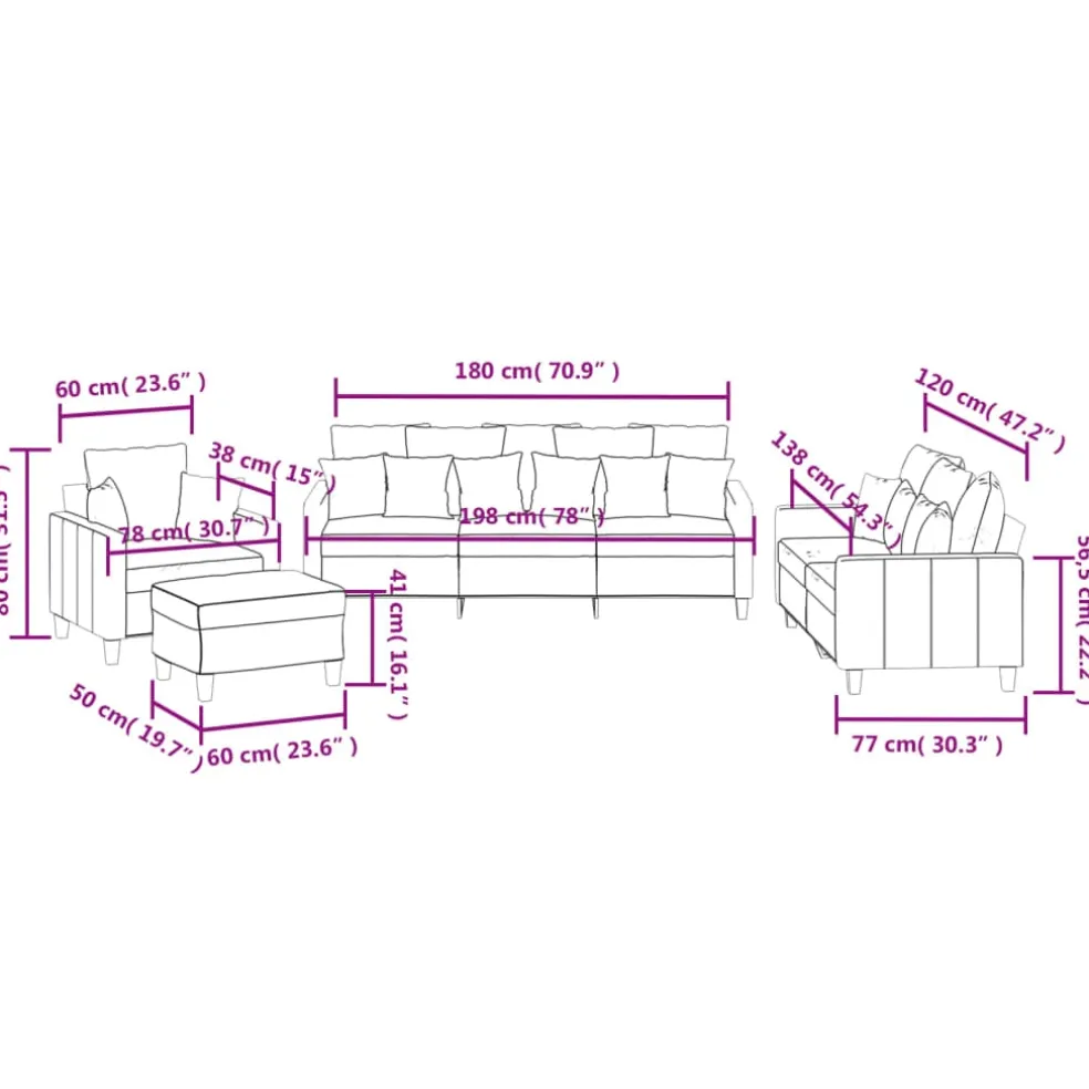 vidaXL 4-delige Loungeset met kussens stof bruin