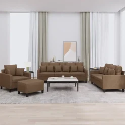vidaXL 4-delige Loungeset met kussens stof bruin