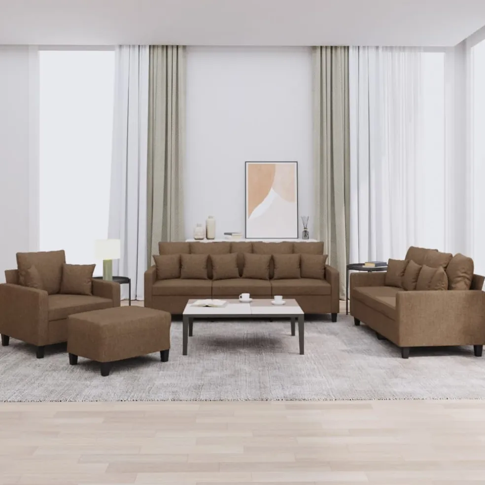 vidaXL 4-delige Loungeset met kussens stof bruin