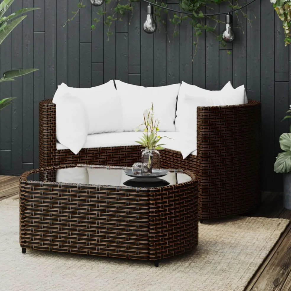 vidaXL 4-delige Loungeset met kussens poly rattan bruin