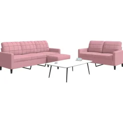 vidaXL 3-delige Loungeset met kussens fluweel roze