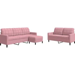 vidaXL 3-delige Loungeset met kussens fluweel roze