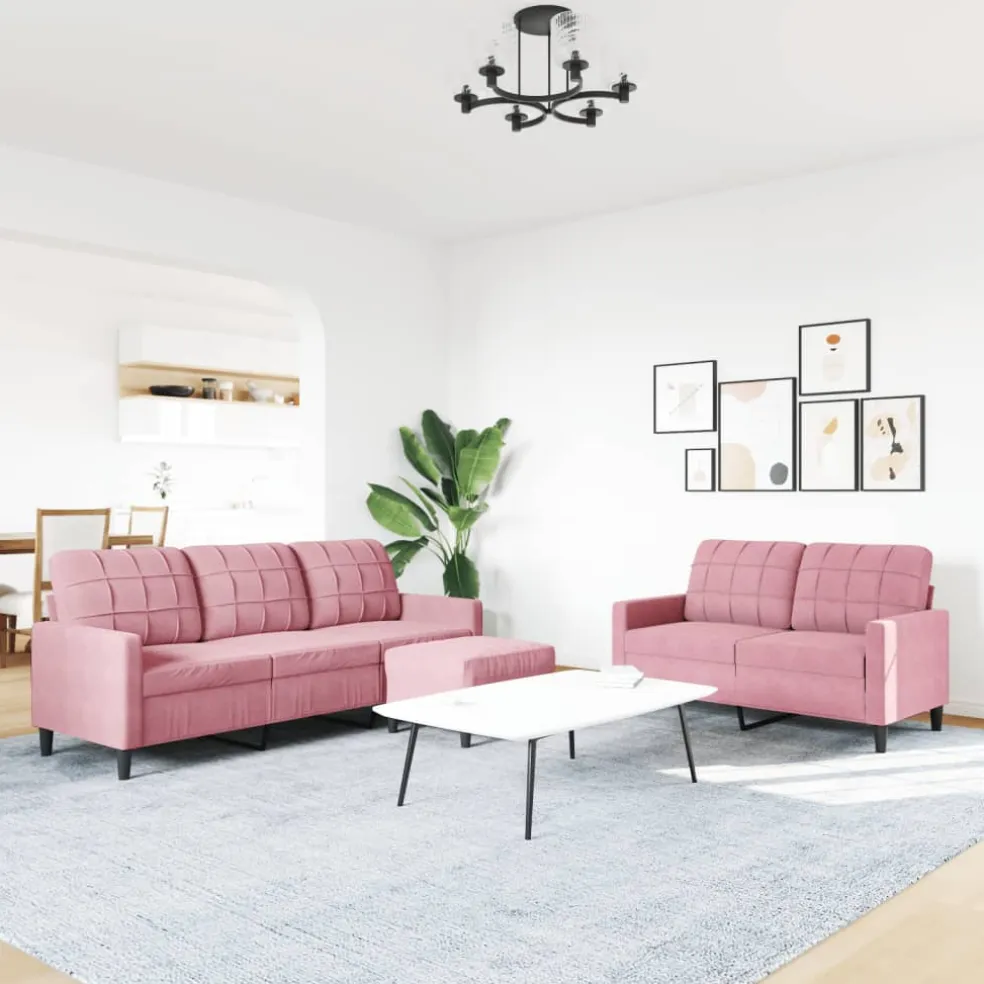 vidaXL 3-delige Loungeset met kussens fluweel roze