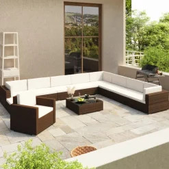 vidaXL 12-delige Loungeset met kussens poly rattan bruin
