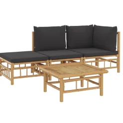 vidaXL 4-delige Loungeset met kussens bamboe donkergrijs
