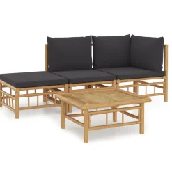vidaXL 4-delige Loungeset met kussens bamboe donkergrijs