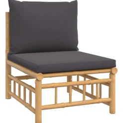vidaXL 4-delige Loungeset met kussens bamboe donkergrijs