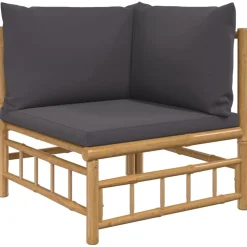 vidaXL 4-delige Loungeset met kussens bamboe donkergrijs