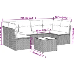 vidaXL 7-delige Loungeset met kussens poly rattan grijs