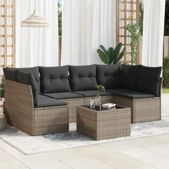 vidaXL 7-delige Loungeset met kussens poly rattan grijs