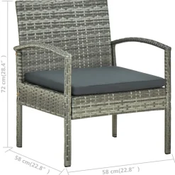 vidaXL 4-delige Loungeset met kussens poly rattan grijs