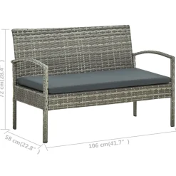 vidaXL 4-delige Loungeset met kussens poly rattan grijs
