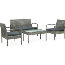 vidaXL 4-delige Loungeset met kussens poly rattan grijs