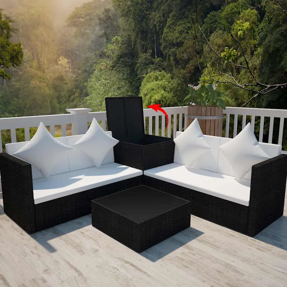 vidaXL 4-delige Loungeset met kussens poly rattan grijs