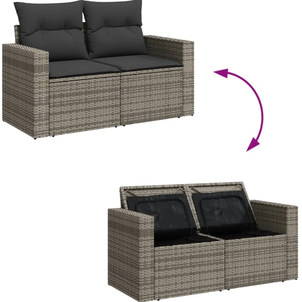 vidaXL 4-delige Loungeset met kussens poly rattan grijs