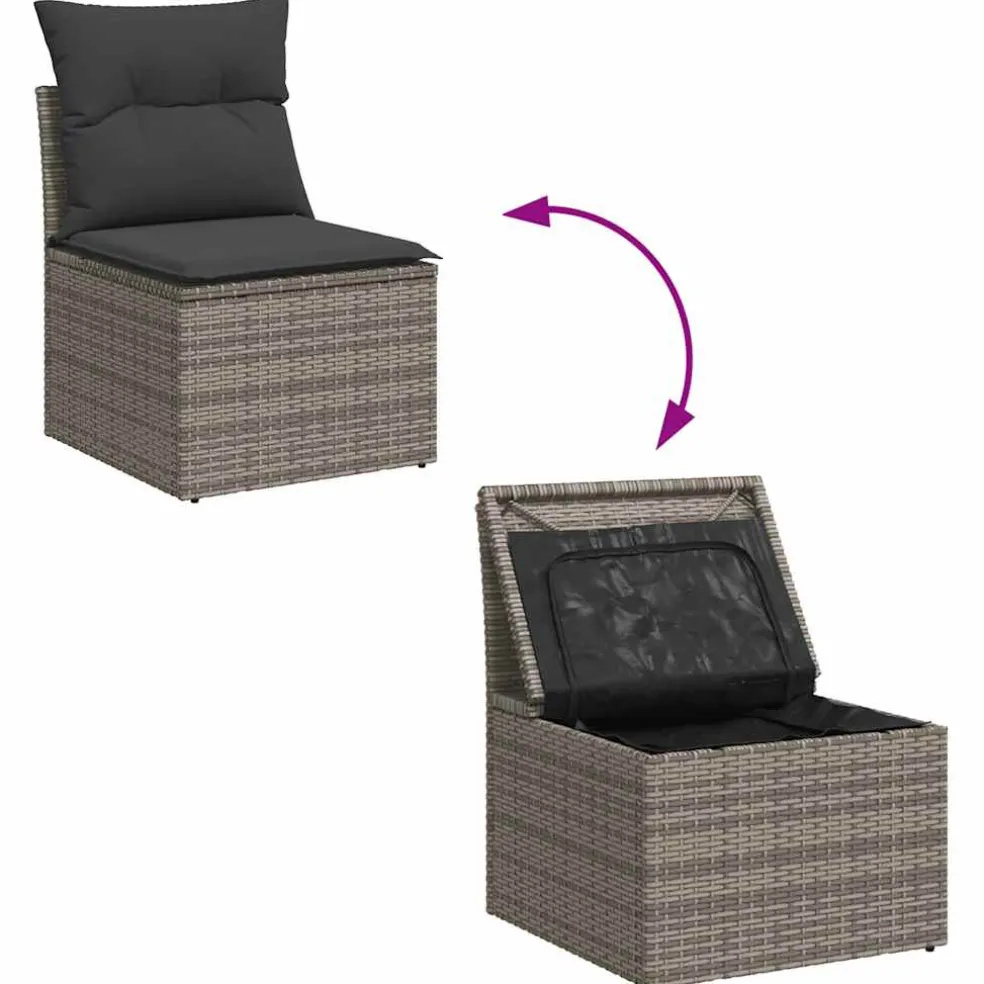 vidaXL 4-delige Loungeset met kussens poly rattan grijs
