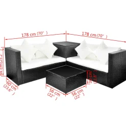 vidaXL 4-delige Loungeset met kussens poly rattan grijs