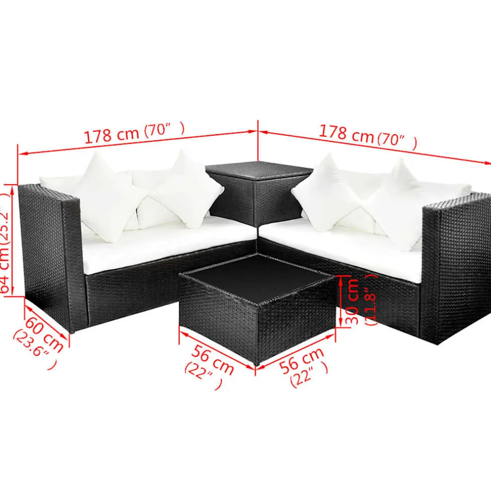 vidaXL 4-delige Loungeset met kussens poly rattan grijs
