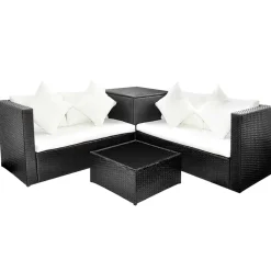 vidaXL 4-delige Loungeset met kussens poly rattan grijs
