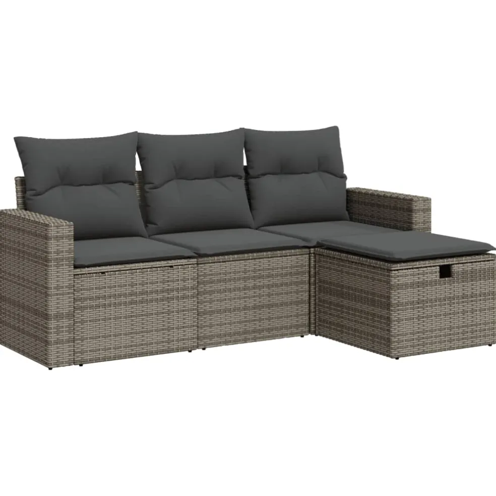 vidaXL 4-delige Loungeset met kussens poly rattan grijs
