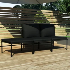 vidaXL 3-delige Loungeset met kussens PVC zwart