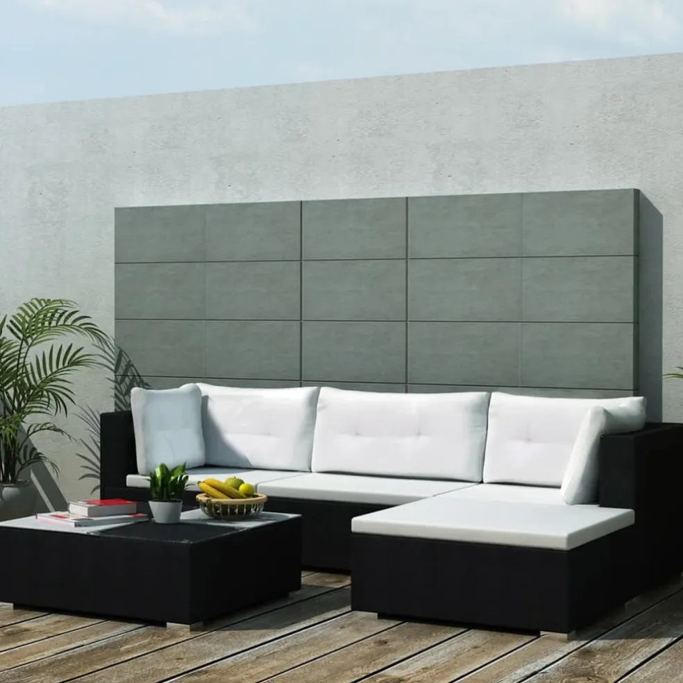 vidaXL 5-delige Loungeset met kussens poly rattan zwart