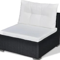 vidaXL 5-delige Loungeset met kussens poly rattan zwart