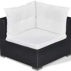 vidaXL 5-delige Loungeset met kussens poly rattan zwart