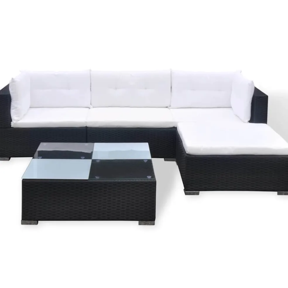 vidaXL 5-delige Loungeset met kussens poly rattan zwart