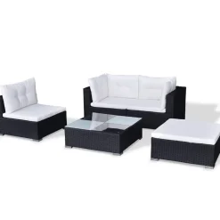 vidaXL 5-delige Loungeset met kussens poly rattan zwart