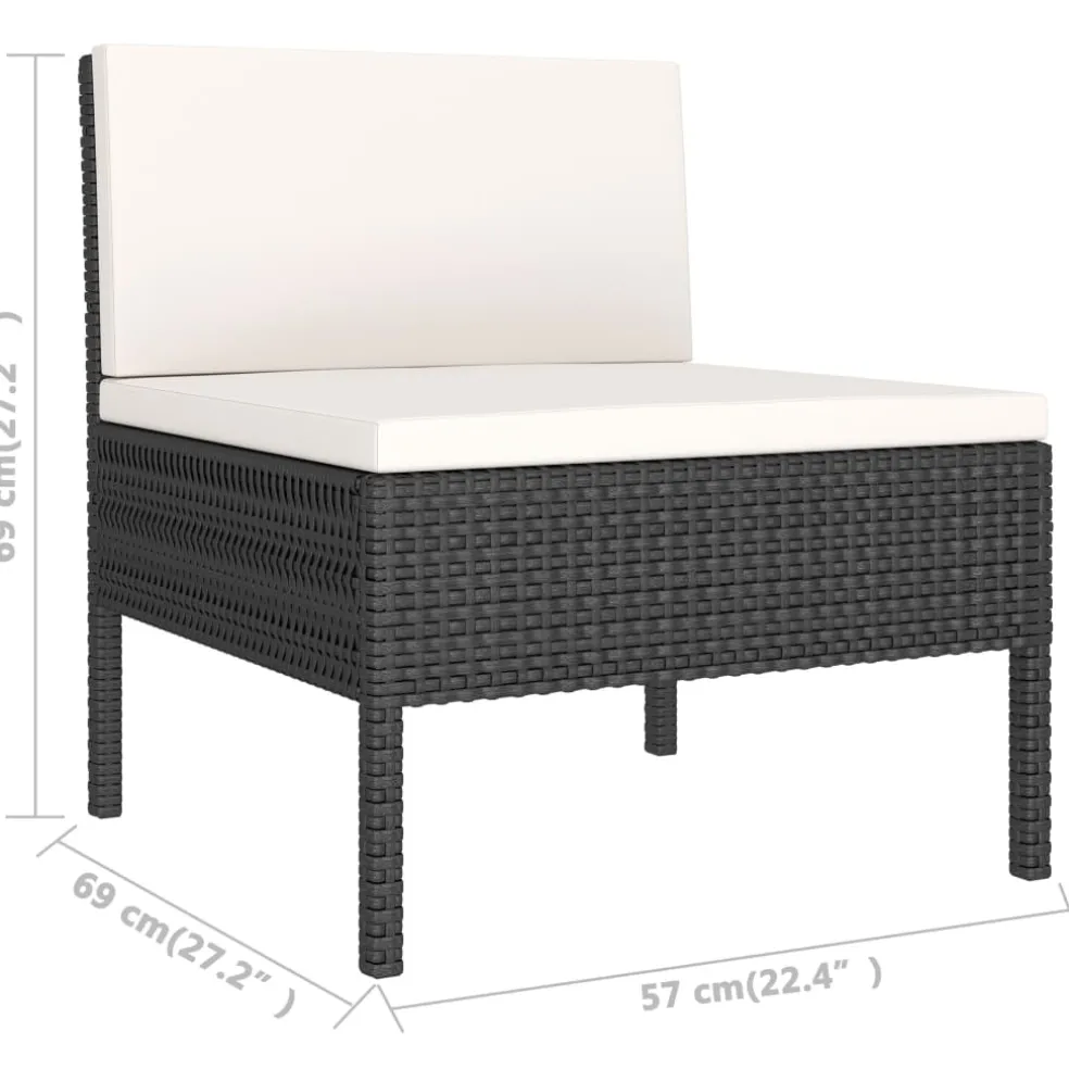 vidaXL 3-delige Loungeset met kussens poly rattan zwart
