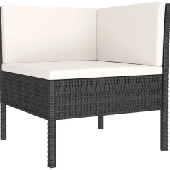 vidaXL 3-delige Loungeset met kussens poly rattan zwart