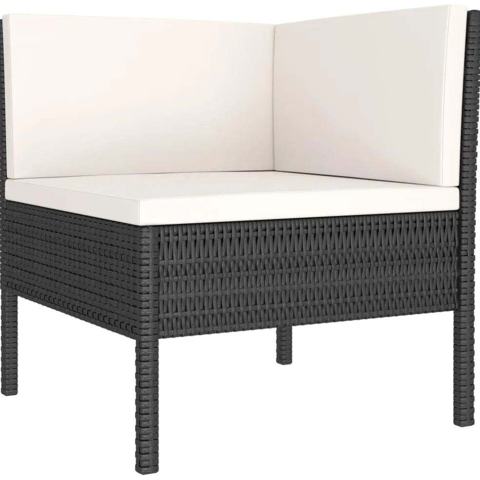 vidaXL 3-delige Loungeset met kussens poly rattan zwart