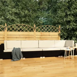 vidaXL 4-delige Loungeset met kussens poly rattan zwart
