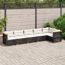 vidaXL 6-delige Loungeset met kussens poly rattan zwart
