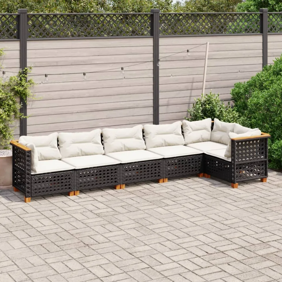vidaXL 6-delige Loungeset met kussens poly rattan zwart