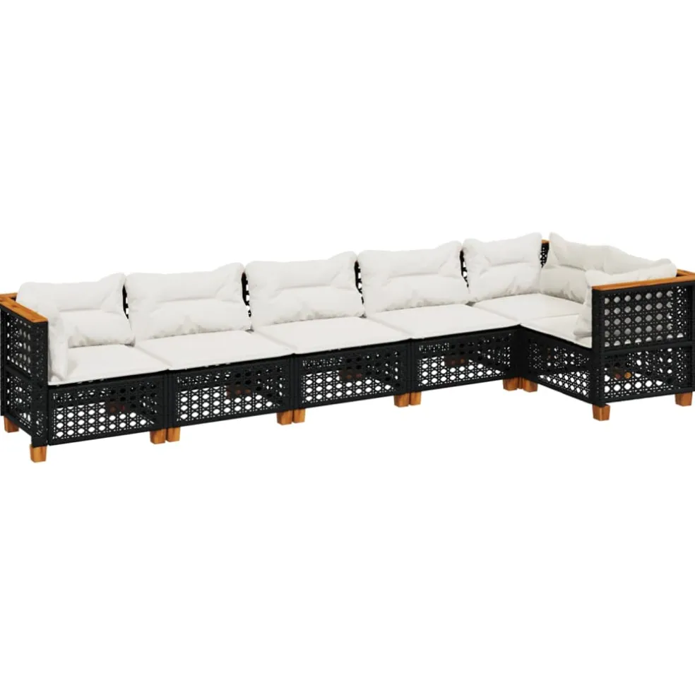 vidaXL 6-delige Loungeset met kussens poly rattan zwart