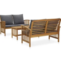 vidaXL 3-delige Loungeset met kussens massief acaciahout