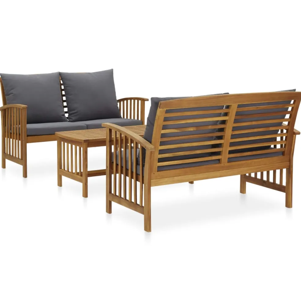 vidaXL 3-delige Loungeset met kussens massief acaciahout