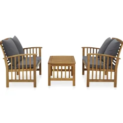 vidaXL 3-delige Loungeset met kussens massief acaciahout