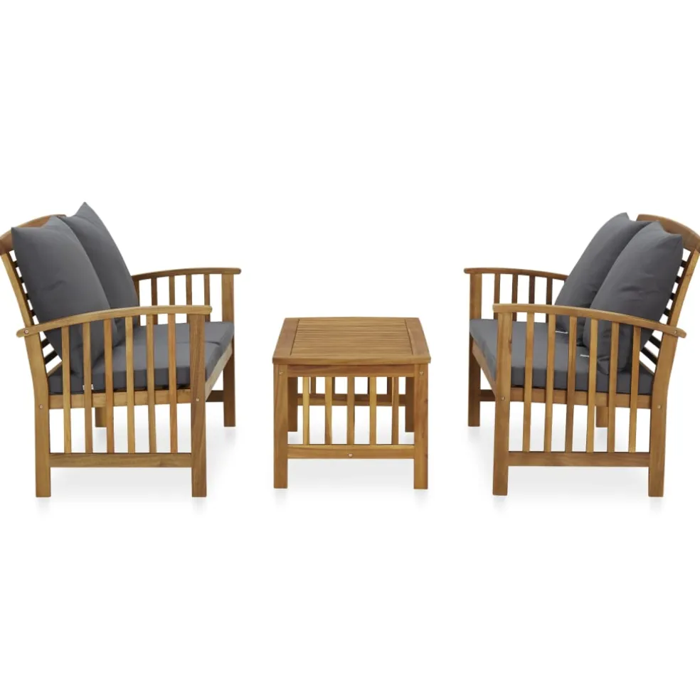 vidaXL 3-delige Loungeset met kussens massief acaciahout