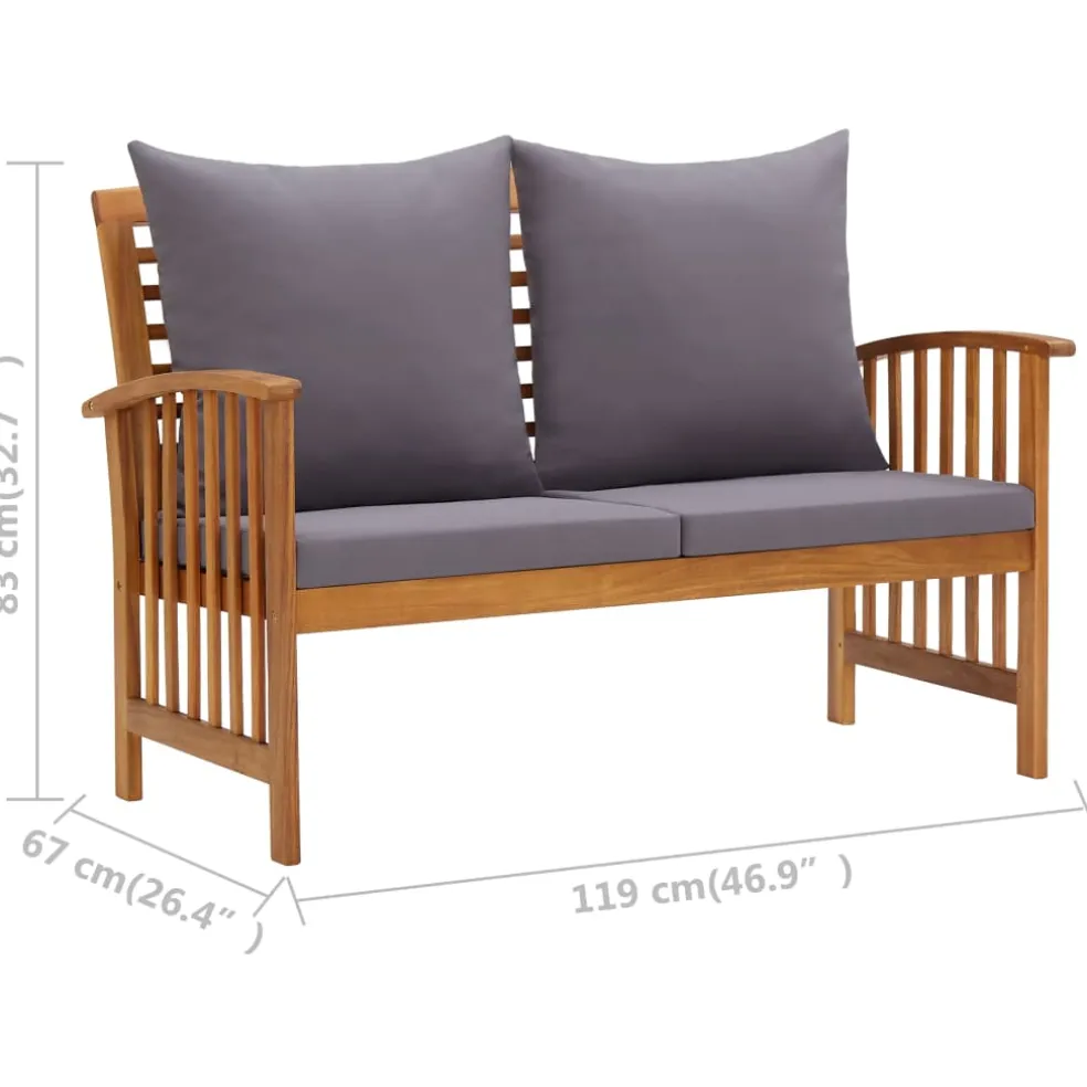 vidaXL 3-delige Loungeset met kussens massief acaciahout
