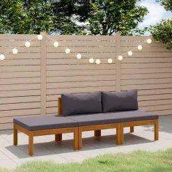 vidaXL 3-delige Loungeset met kussens massief acaciahout